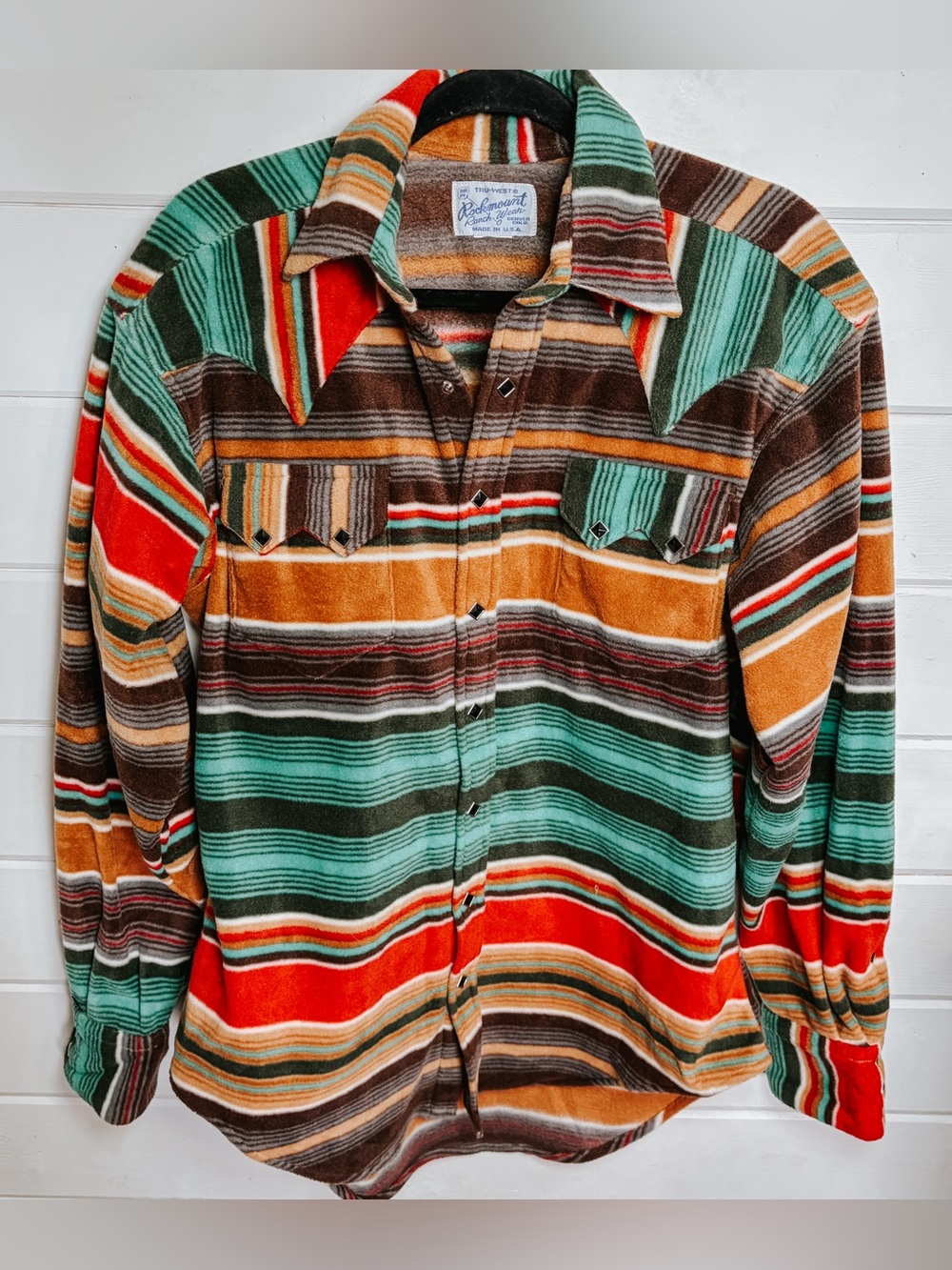 Rockmount Ranch Wear Tru-West Men's Serape Pattern Fleece Western Shirt in Brown